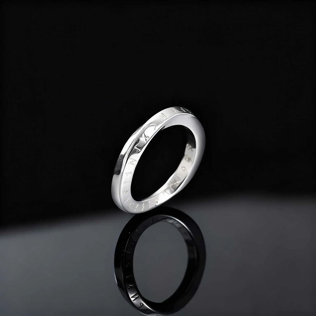 Viking Rune Symbol Mobius Ring for Men,Silver Color Stainless Steel Twisted Ring,Simple Classic Jewelry Gift