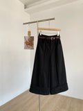 Retro design with rolled edge high waist casual pants 2025 autumn new slim fit and versatile wide leg pants for women
