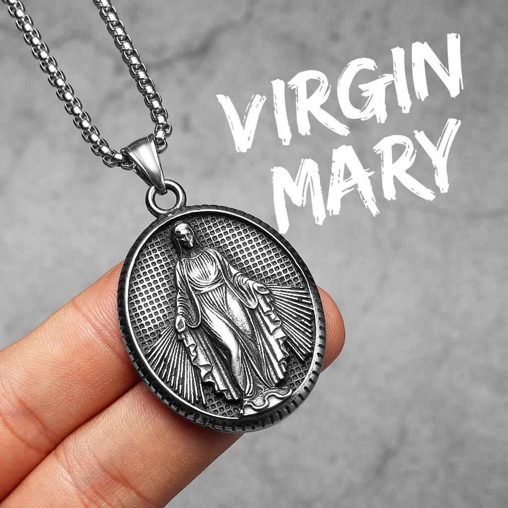 Virgin Mary Guadalupe Angel Cross Stainless Steel Men Necklaces Pendant Chain Amulet For Women Fashion Jewelry Gifts Wholesale