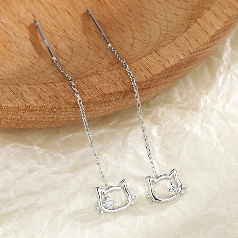 VENTFILLE 925 Sterling Silver Drop Earring For Women Zircon Crystal Hollow Out Cat Personality Jewelry Gift Dropshipping