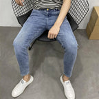 Summer Luxury Korean Style Stretch Grey Men's Slim Trousers Classic Streetwear Casual Designer Cowboy Boyfriend Jeans for Men
