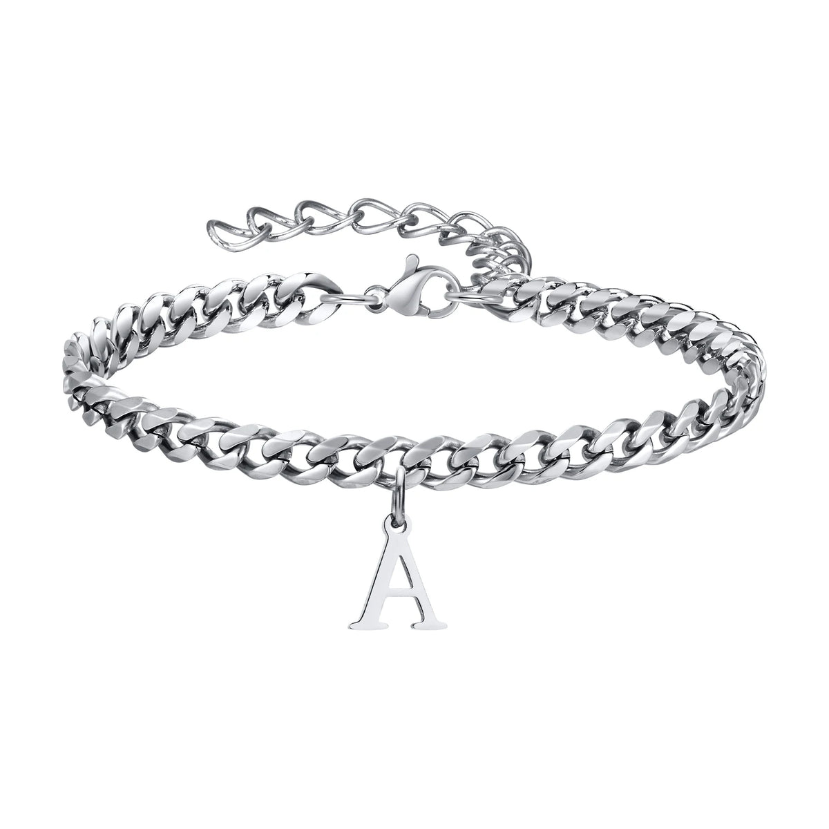 Mens Initials Cuban Links Bracelets,Stainless Steel A-Z 26 Letters Alphabet Charm Chain Wristband Adjustable,Casual Jewelry Gift