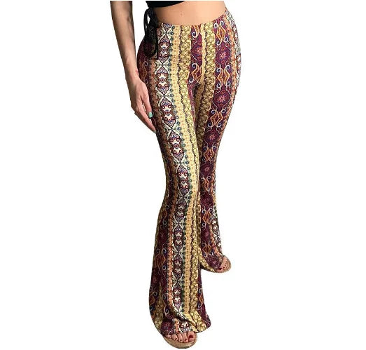 Vintage Boho Spring Floral Print Casual Pants Fashion new high elasticity tight fitting micro flared Yoga Joggers pants