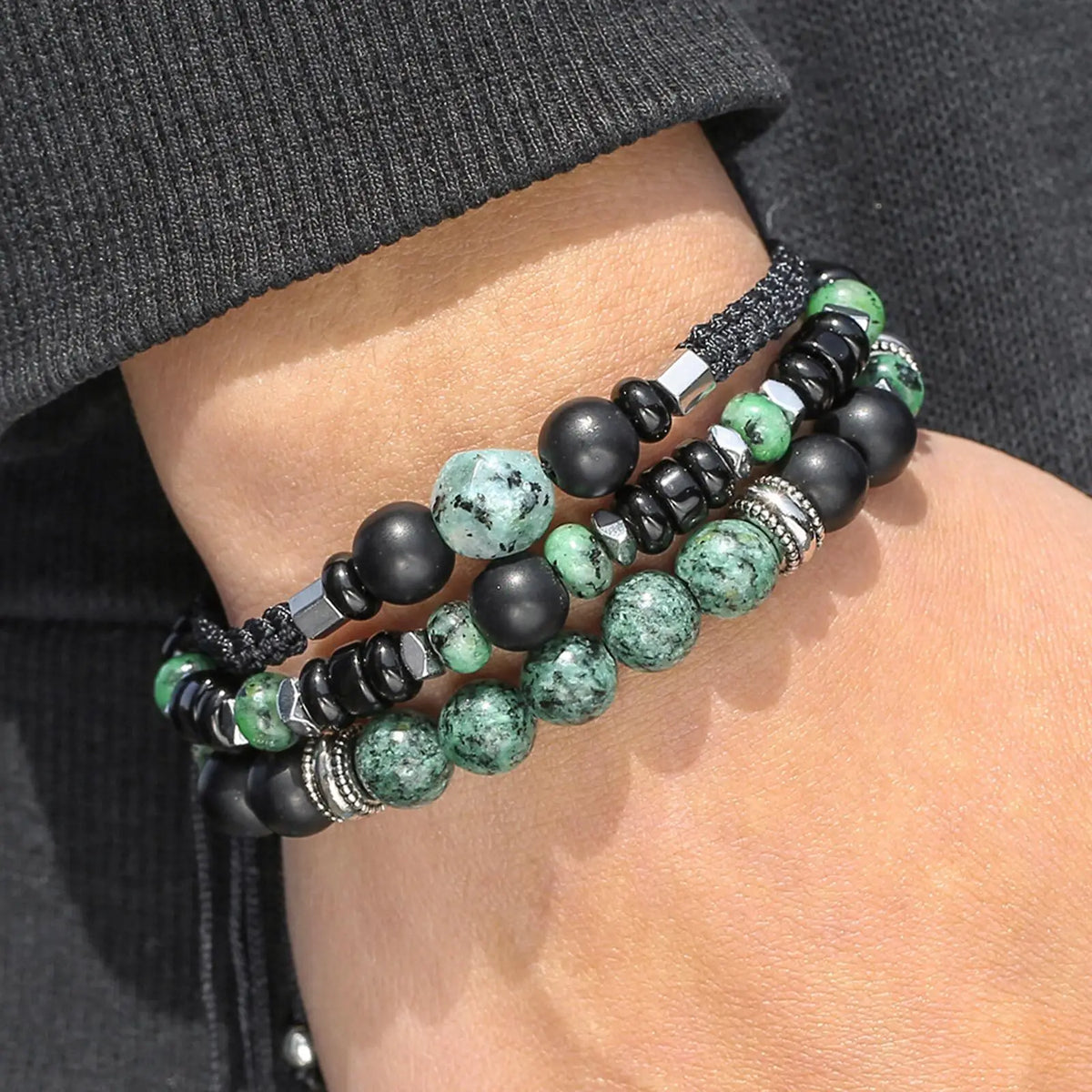 Ethnic Bead Bracelet for Men Boys,Layered African Pine Bead Wristband,Punk Jewelry Gift