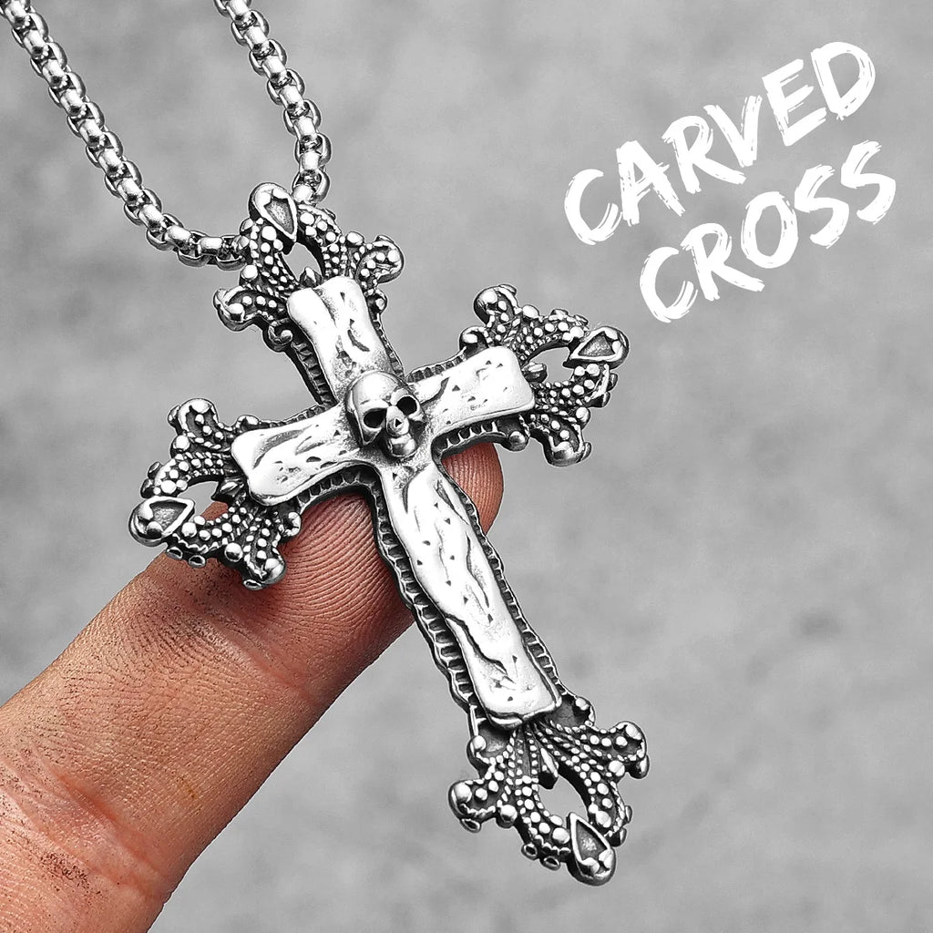 PENDRA Jesus Skull Cross Steel Necklace