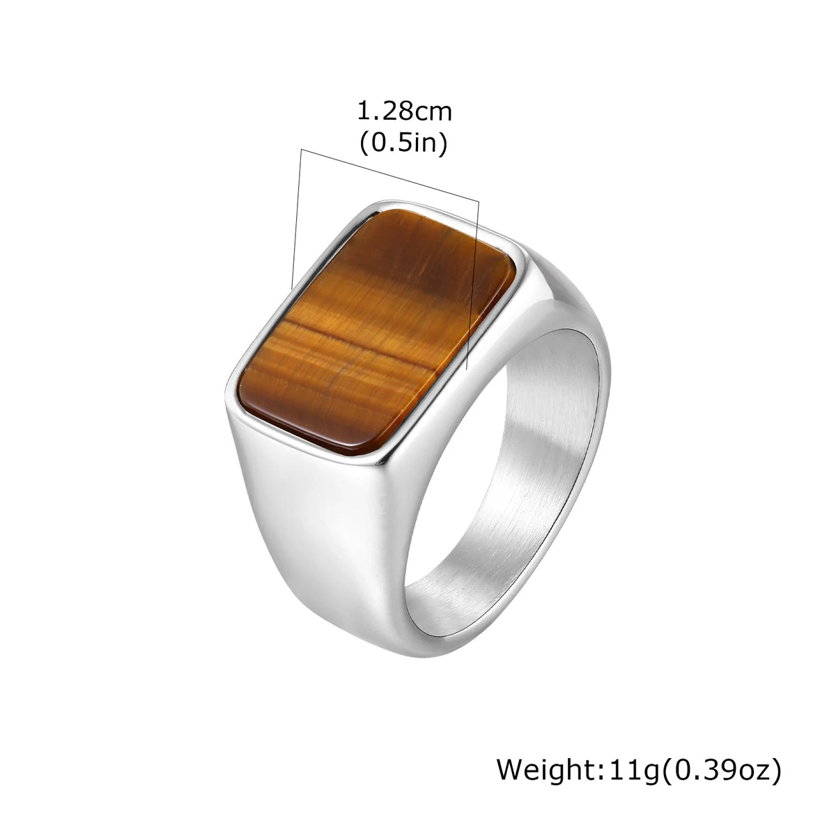 Punk Tiger Eye Stone Signet Ring for Men,Vintage Stainless Steel Natural Stone Round Sqare Ring,Stylish Causal Male Jewelry