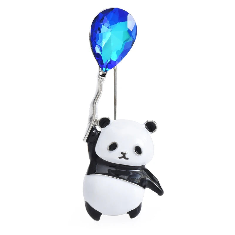 Wuli&baby Cute Panda Brooches Pins For Women 2-color Enamel Holding Balloon Animal Party Casual Brooch Pins Gifts
