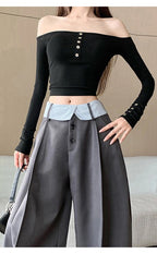 Suit wide leg pants women's autumn and winter striped patchwork high waisted casual fashion versatile straight leg pants