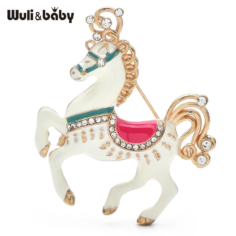Wuli&baby 4 Colors Amusement Park Carousel Enamel Unicorn Horse Women Brooch Pins Gift Fashion Jewelry For Kid Bag Accessory