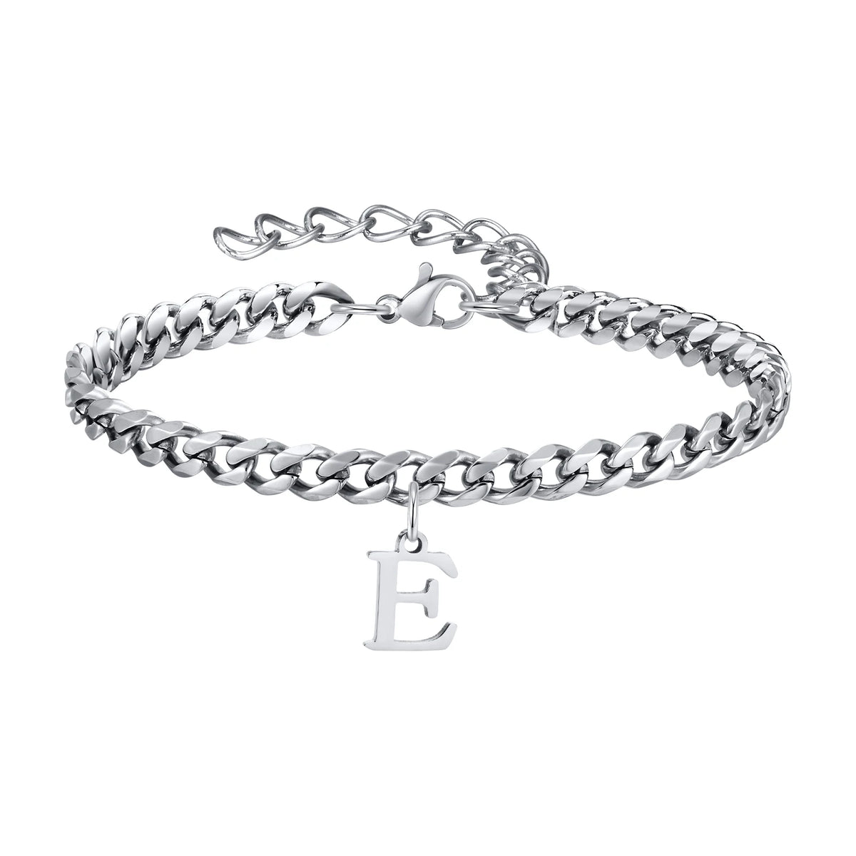 Mens Initials Cuban Links Bracelets,Stainless Steel A-Z 26 Letters Alphabet Charm Chain Wristband Adjustable,Casual Jewelry Gift