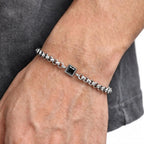 Square Blue Black Stone Bracelet for Men,Adjustable Stainless Steel Box Chain Wristband,Trendy Jewelry Gift for Him Dad