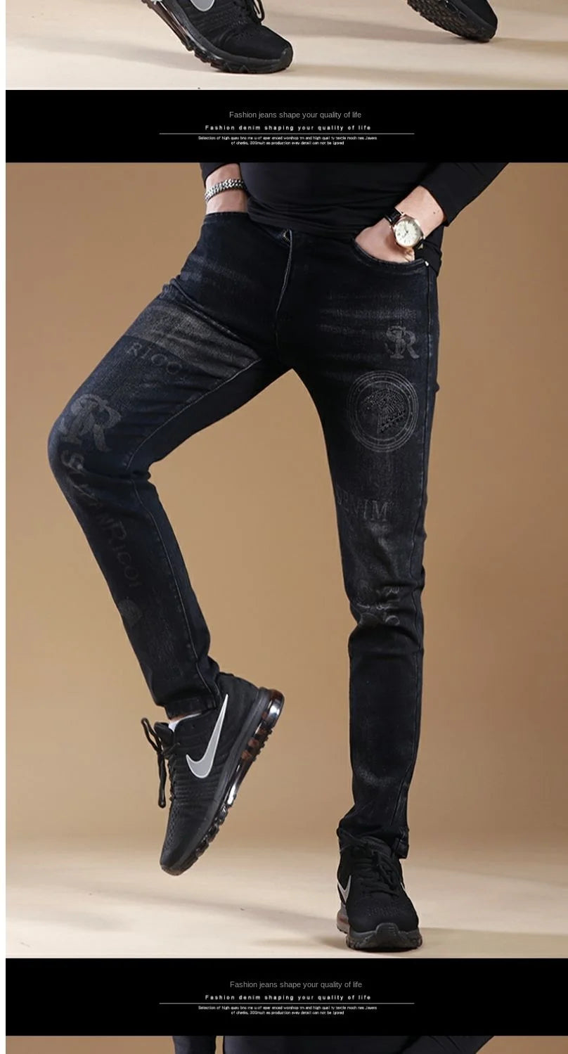 High-end Classic Washed Fashion Stretch Slim Black Mans Korean Style Streetwear Hip-hop Cowboy Jeans Luxury Casual Pants for Men