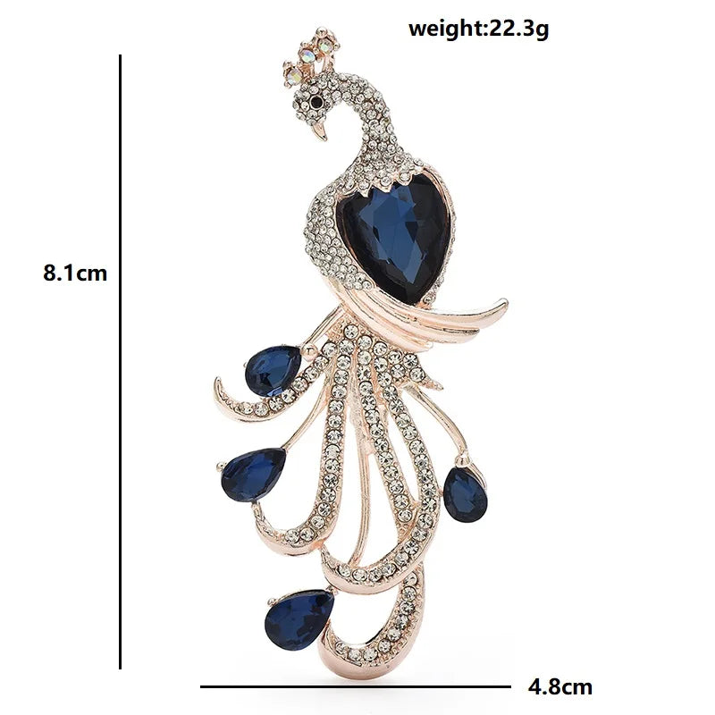 PENDRA Regal Peacock Rhinestone Bird Brooch