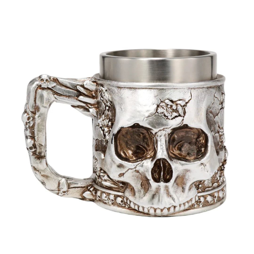 Halloween Spooky Skull Stein Mug 3D Relief Skeleton Pattern Stainless Steel Inner Tank Gothic Pub Bar Whiskey Wine Drink Cup