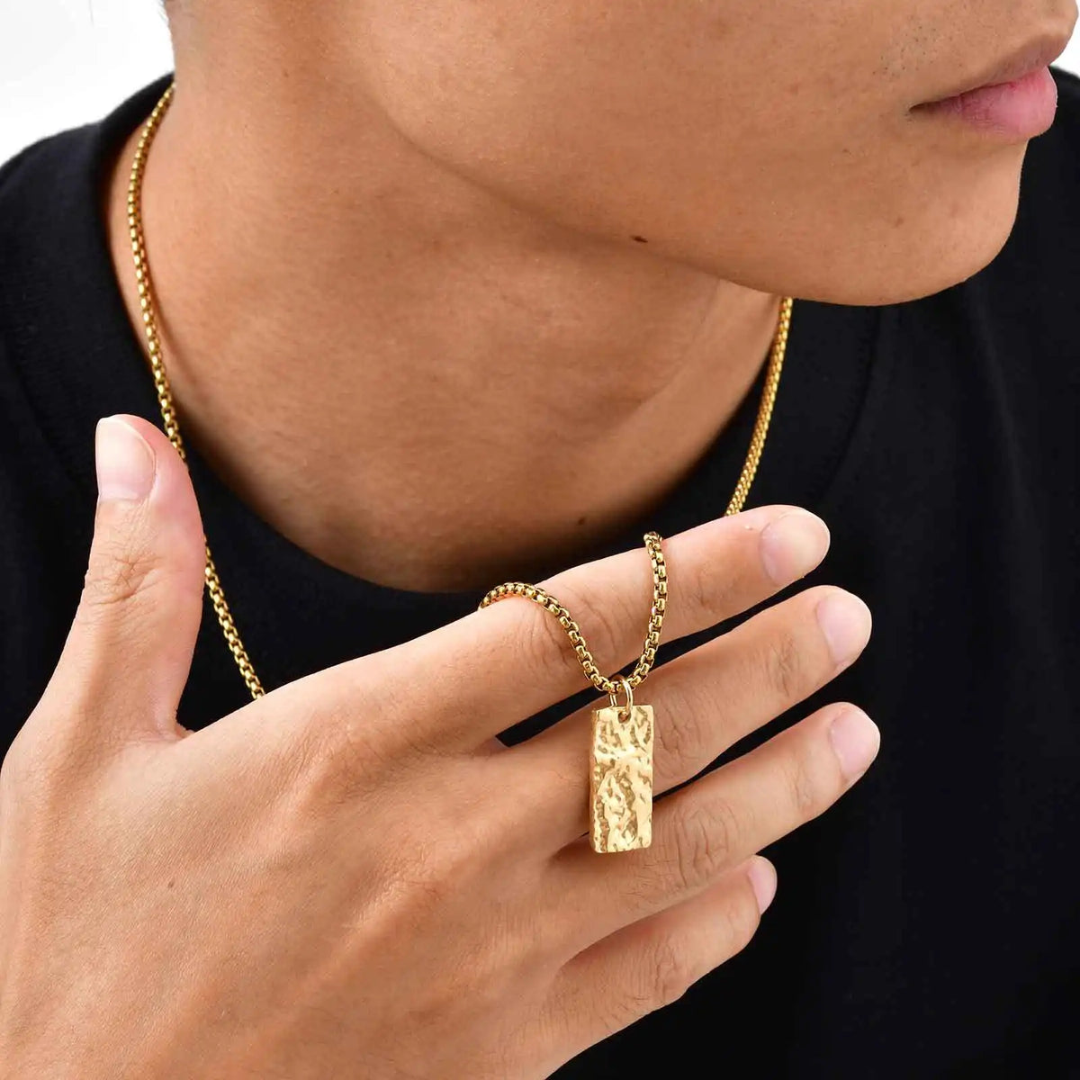 Vintage Fold Geometric Necklace for Men Boys,Stainless Steel Rectangular Pendant,Punk Jewelry Gift