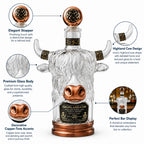 Scottish Highland Cow Glass Whiskey Decanter Vintage Copper Accent Liquor Bottle for Home Bar Display and Men’s Gift