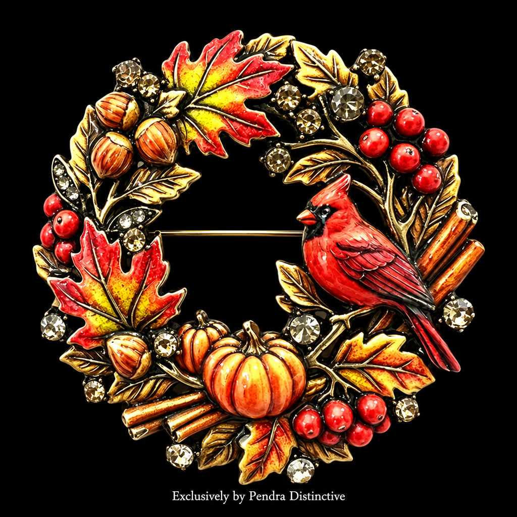 PENDRA Winterbird 3-Color Christmas Wreath Brooch