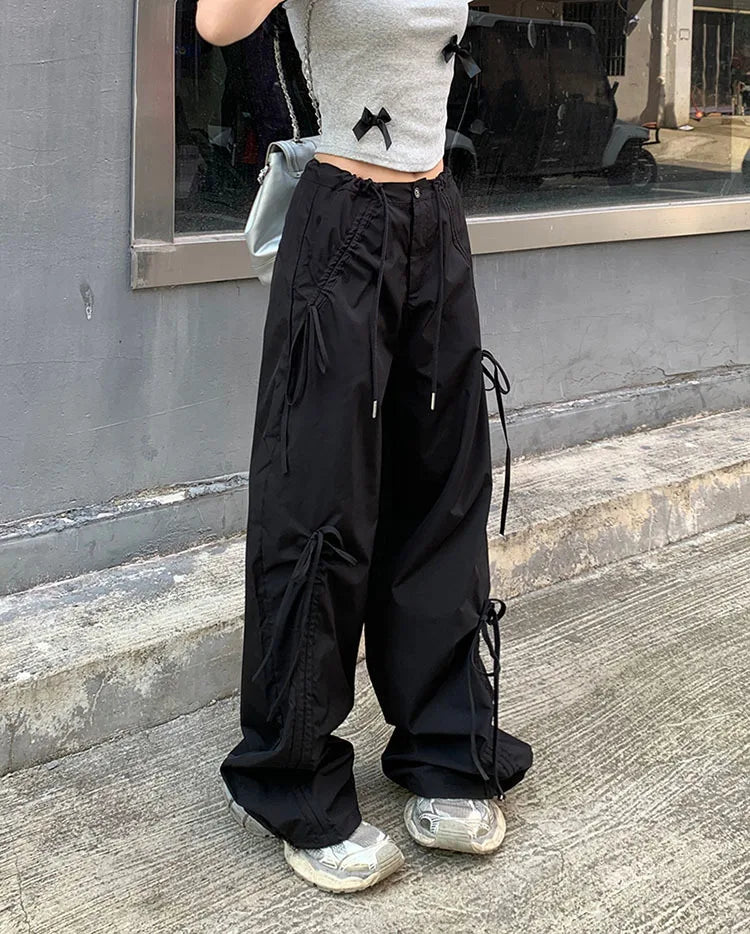 PENDRA Bowtie Wide Leg Drawstring Cargo Pants