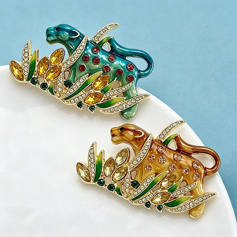 PENDRA Rhinestone Leopard Enamel Brooch