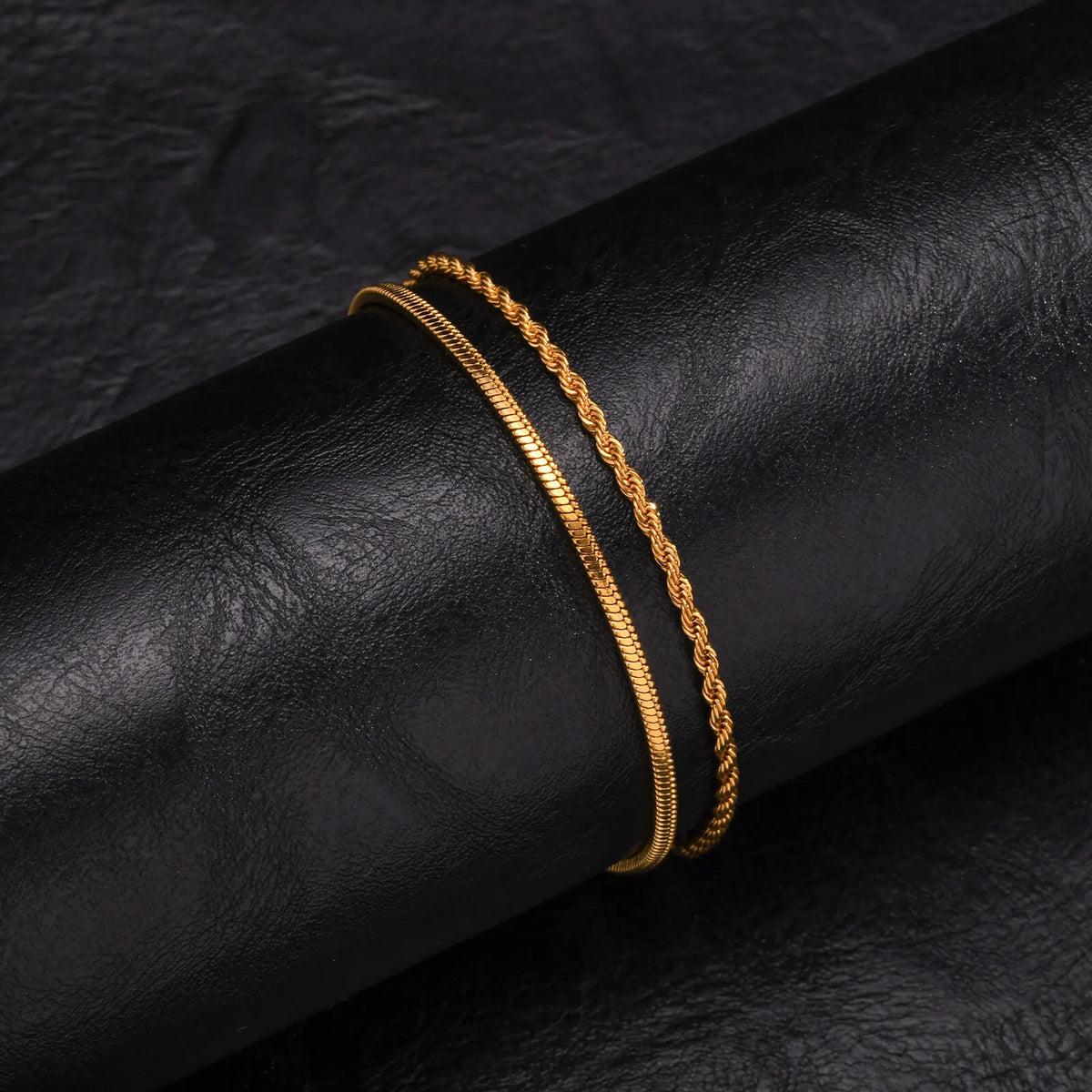 2pcs/set Thin Chain Bracelet for Men Boys,Stainless Steel Twisted Rope Chain Wristband,Adjustable Link Chains