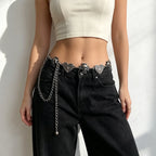 PENDRA Elaraene Silver Skull Gothic Waist Chain Belt
