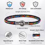 Men's Rainbow Braided Rope Bracelet,LGBT Pride Colorful Handmade Braided Bracelet with Stainless Steel Magnetic Clasp