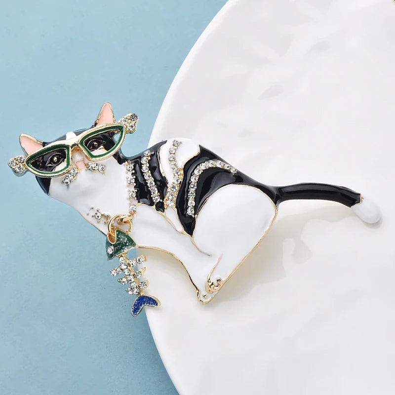 PENDRA Fishbone Cat Enamel Animal Brooch