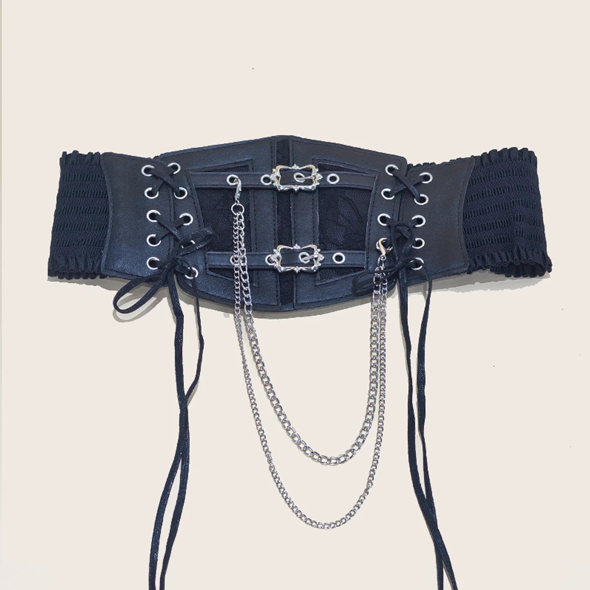 PENDRA Velayne Leather Black Chain Punk Corset Belt
