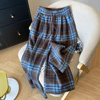 PENDRA Plaid Woolen Elastic Waist Wide Leg Pants