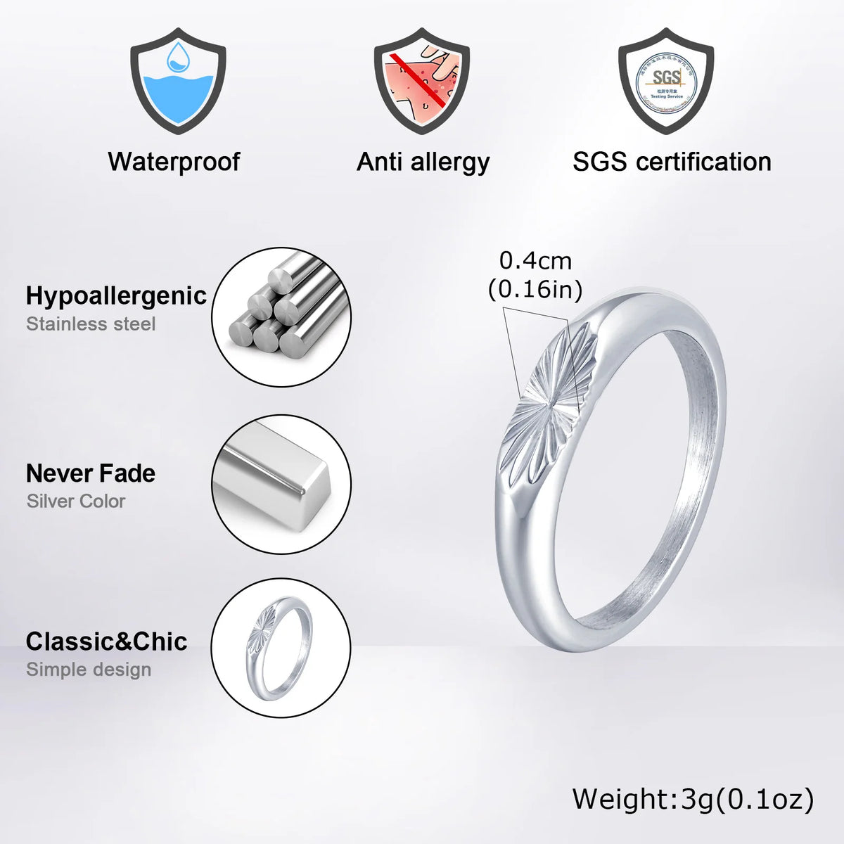 PENDRA Minimalist Embossing Radiation Steel Ring