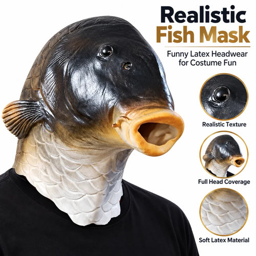 Funny Fish Latex Mask Halloween Costume Realistic Carp Head Mask for Party Cosplay Masquerade