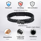 Black Braided Cord Bracelet for Men,Crystal Zircon Bead Charm Layered Punk Wristband,Streetwear Punk Casual Jewelry Gift