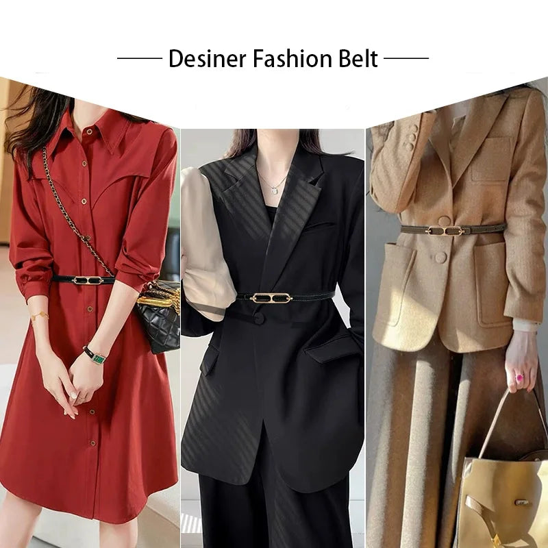New Elegant women's Pu leather belt decorated ins fashion student trend luxury designer Brands thin waistband For Dress Jeans