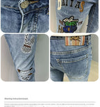 Luxury Brand Men's Slim Denim Jeans Casual Pencil Pants with Embroidery 2024 New Korean Fashion Autumn Summer Blue Long Pants