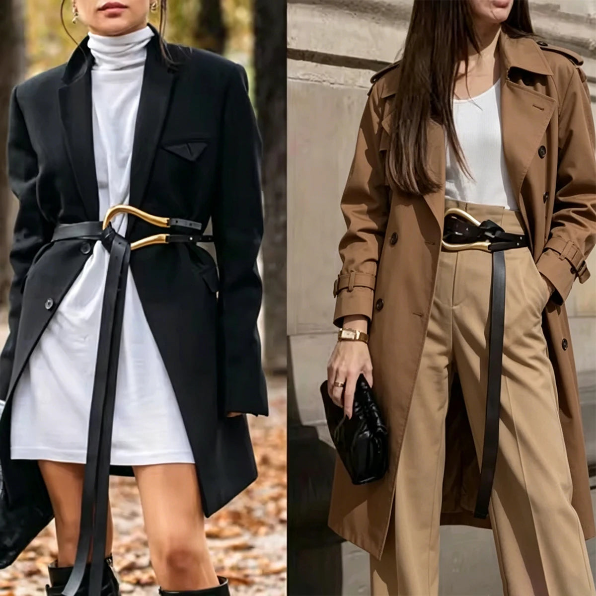 Women's Instagram Genuine Leather Belt European and American Fashion Versatile Horseshoe Buckle Decoration Suit with Dress Shirt