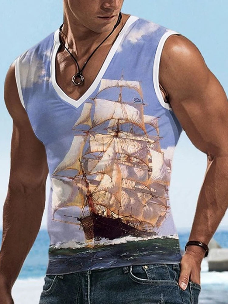 PENDRA Tank Running V-neck Print Tank Top