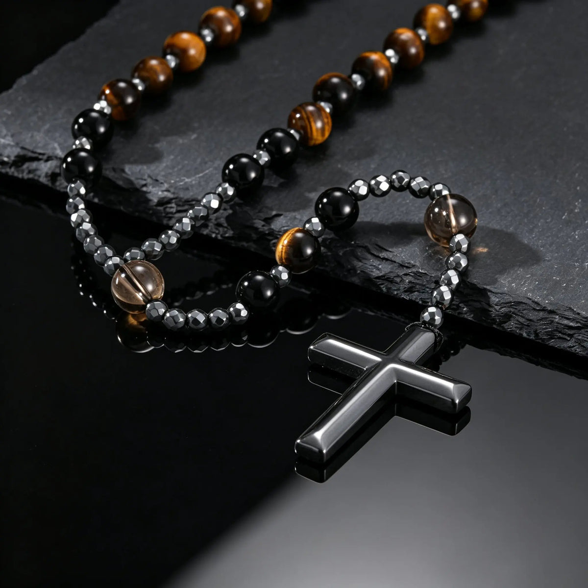 PENDRA Cross Tiger Rosary Necklace