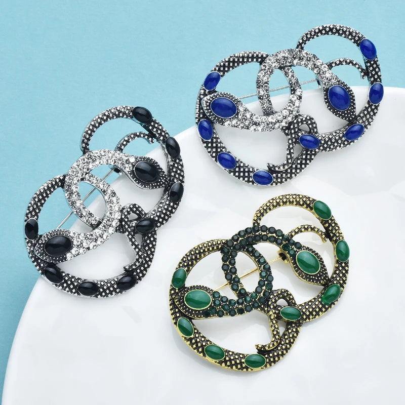 Wuli&baby Vintage Two Snakes Brooches For Women Unisex 3-color Vintage Animal Party Casual Brooch Pins Gifts