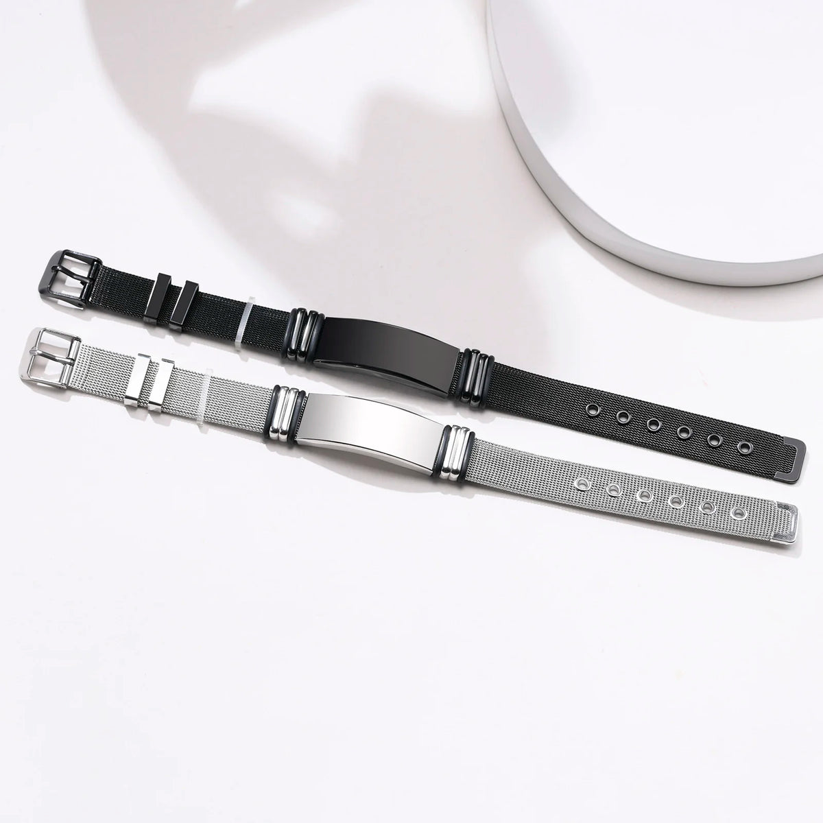 Free Engraving,Stainless Steel Mesh Band Bracelet,Adjustable Bracelet for Men Gift
