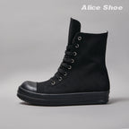 PENDRA Obsidian Lace Black Leather High-Top Zip Lace-Up Ankle Boots