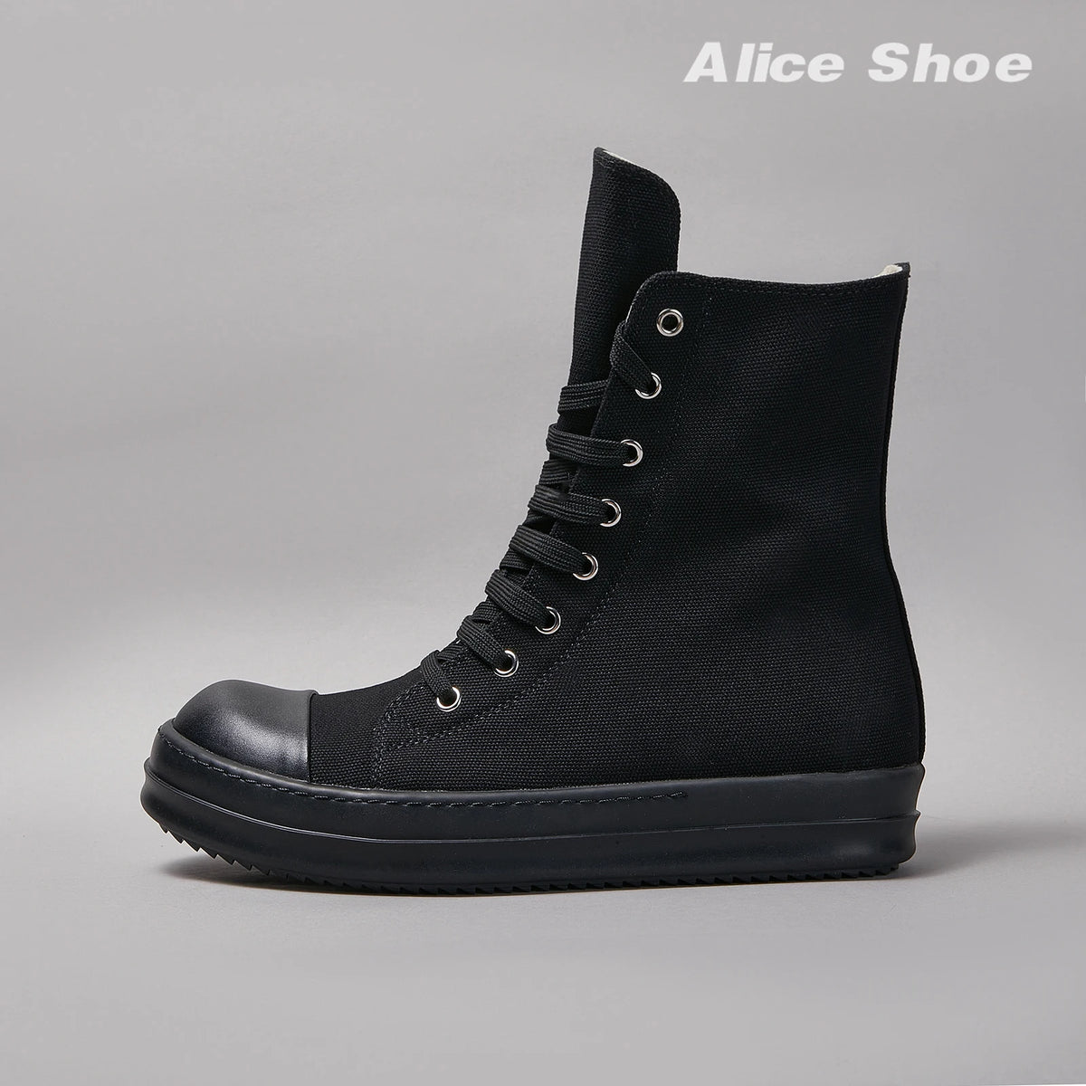 PENDRA Obsidian Lace Black Leather High-Top Zip Lace-Up Ankle Boots