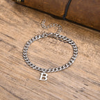 Mens Initials Cuban Links Bracelets,Stainless Steel A-Z 26 Letters Alphabet Charm Chain Wristband Adjustable,Casual Jewelry Gift
