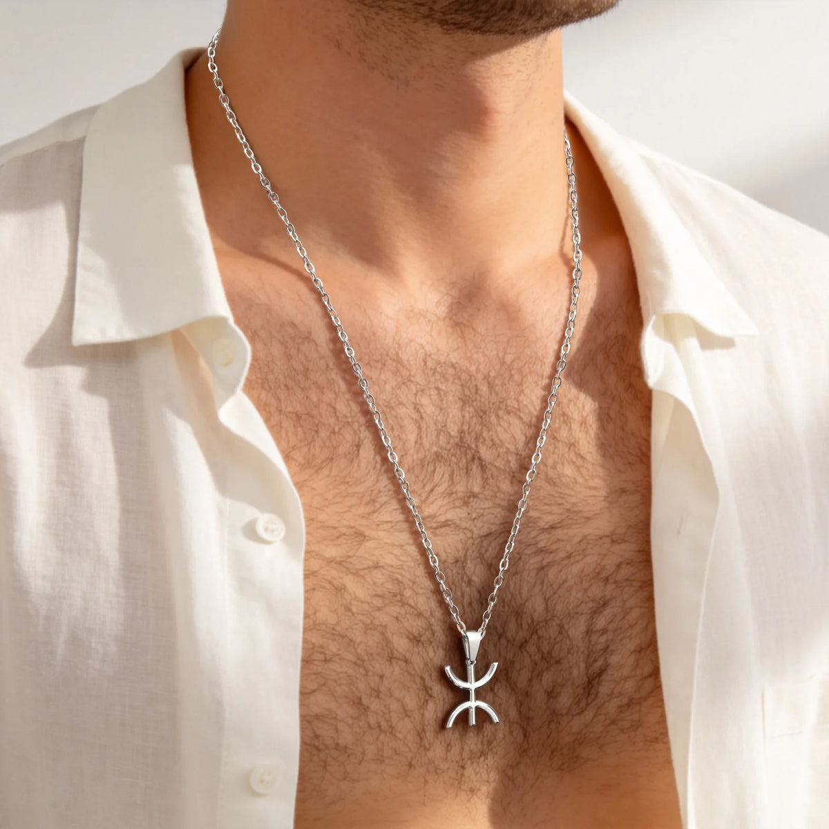 Africa Berbers Symbol Necklace for Men,Stainless Steel Amazigh ⵣ Letter Necklace,Ethnic Amulet Jewelry