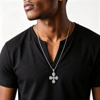Saint Benedict Pendant Necklace for Men,Stainless Steel Religious Cross Pendant Necklace,Faith Prayer Jewelry
