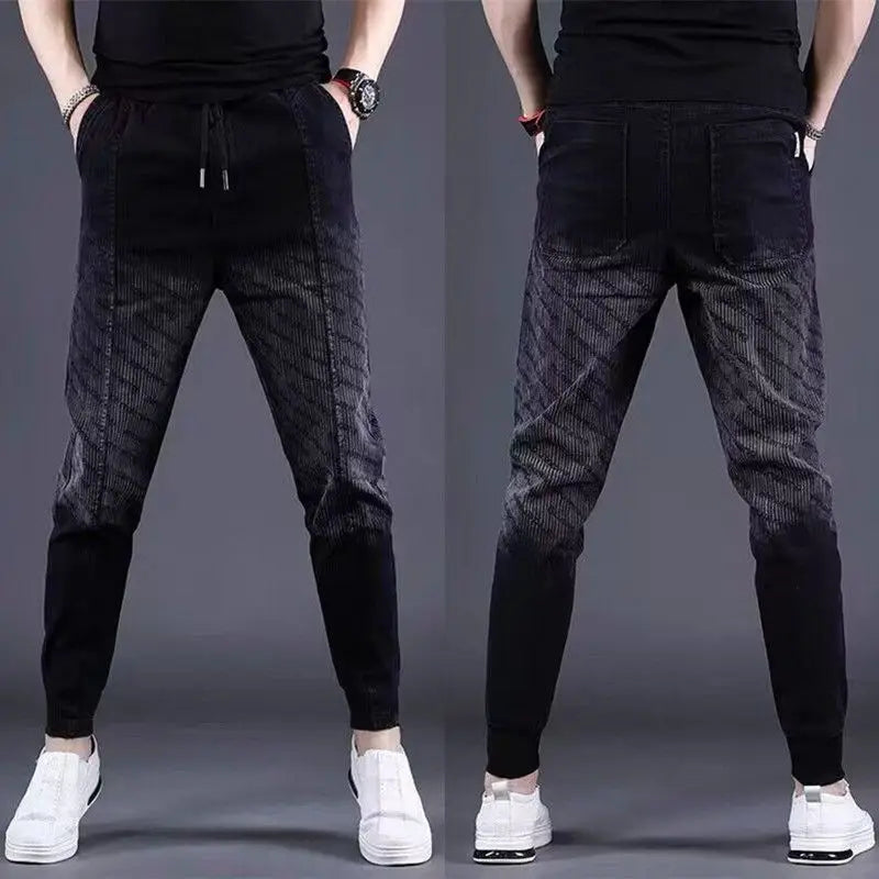 Gradual Change Color 2025 Tied Jeans Men's Summer New Loose Ruffian Handsome Small Feet Pants Trendy Brand Harlan Casual Pants