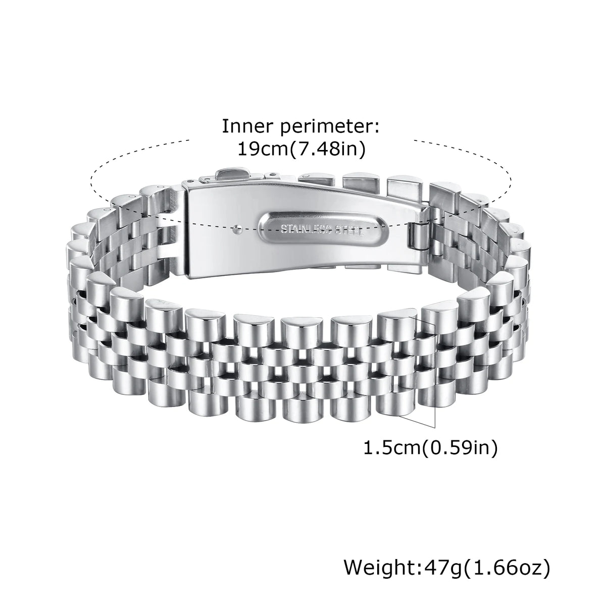 15MM Chunky Watch Band Bracelets for Men,19CM Magnetic Stainless Steel Links Wristband,Stylish Jewelry Gifts for Dad Husband Son
