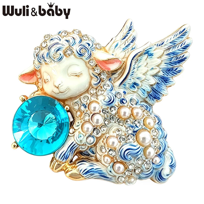 PENDRA Angel Sheep Crystal Animal Brooch