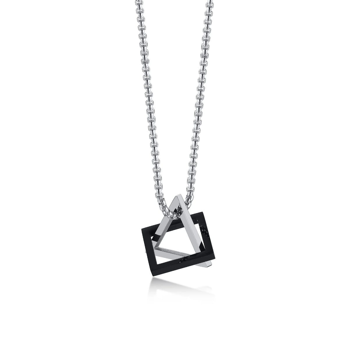 Popular Men Necklace,Interlocking Square Triangle Stainless Steel Pendant Necklaces,Trendy Geometric Detachable Pendant Gifts
