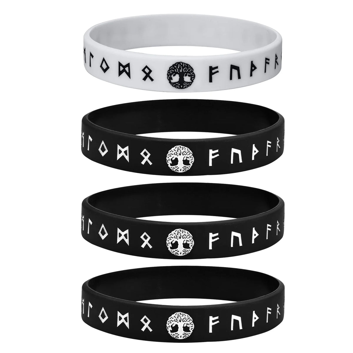 Mprainbow Mens Tree of Life Bracelets, 1/2/3/4 Pcs Norse Viking Soft Runes Silicone Rubber Band Wristband Bangle,Comfort Fit