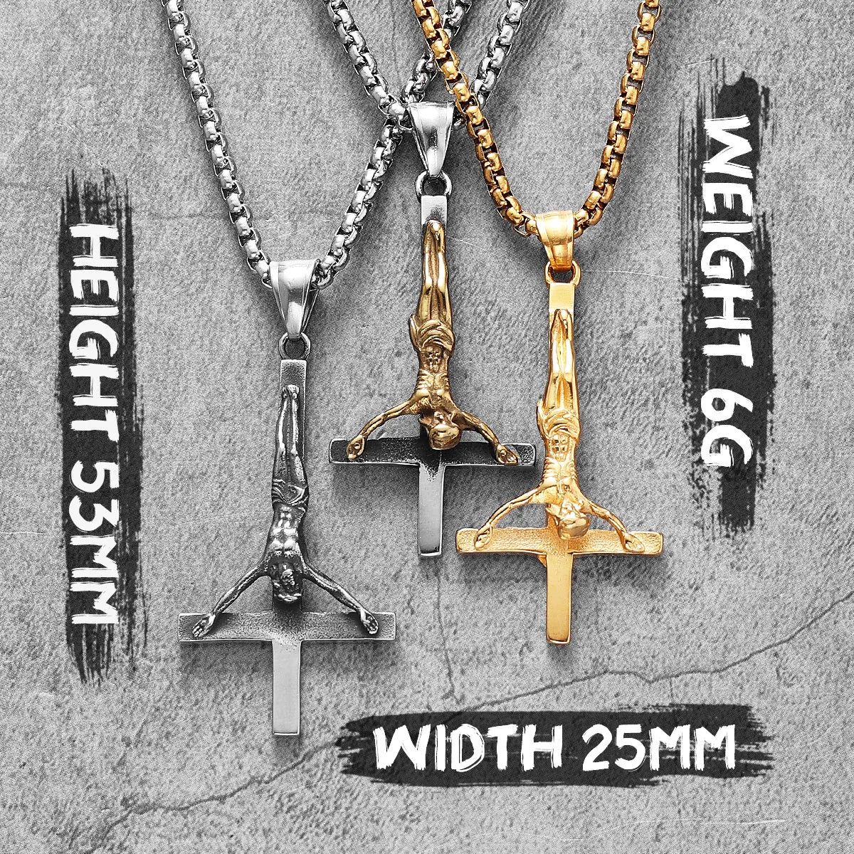 PENDRA Handstand Jesus Cross Steel Necklace